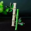 Elegant Retro Green Plant Bamboo Shape Brooch Pin For Women Collar Accessories