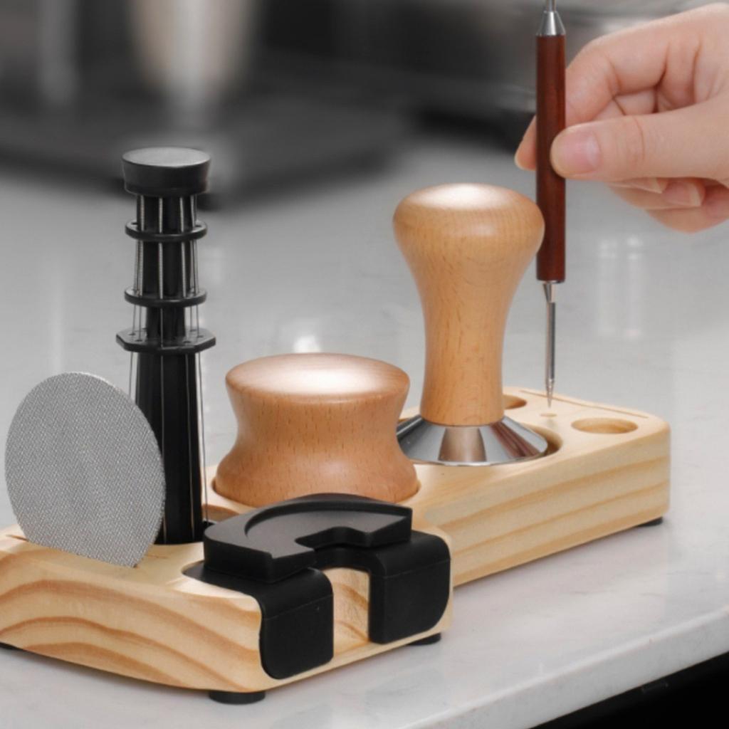 Complete Barista Espresso Tamping Stand Set with Coffee Tamper and Stirrer for Kitchen Counters and Cafes