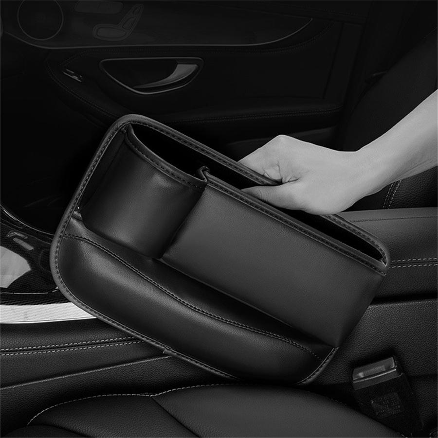 Black PU Leather Left Car Seat Gap Catcher Crevice Filler Storage Box Organizer