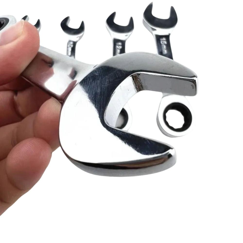 CR-V Steel Stubby Ratcheting Combination Wrench 8mm-17mm Ratcheting Spanner  Auto Repair