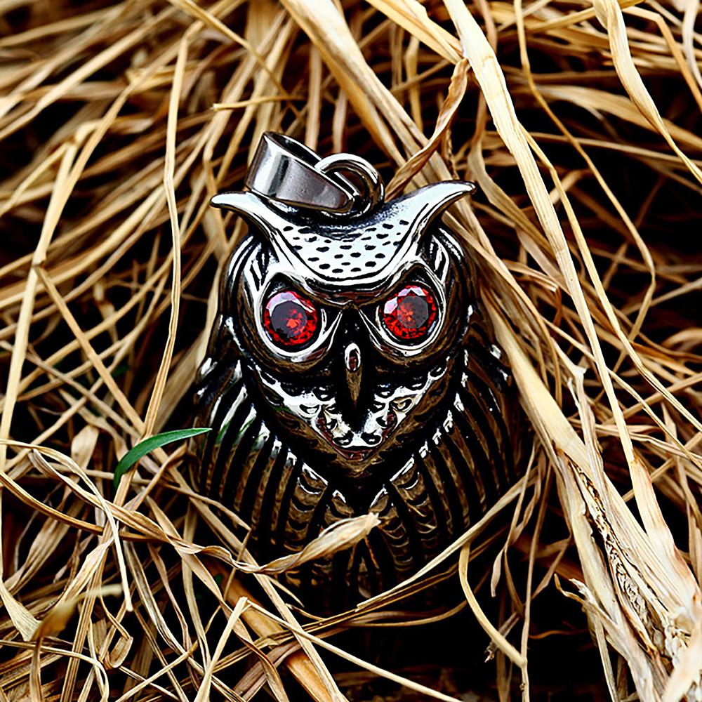 New Fashion Viking Owl Pendant Necklace For Men Women Stainless Steel Green/Red Color Eyes Animal Necklaces Vintage Jewelry Gift 5
