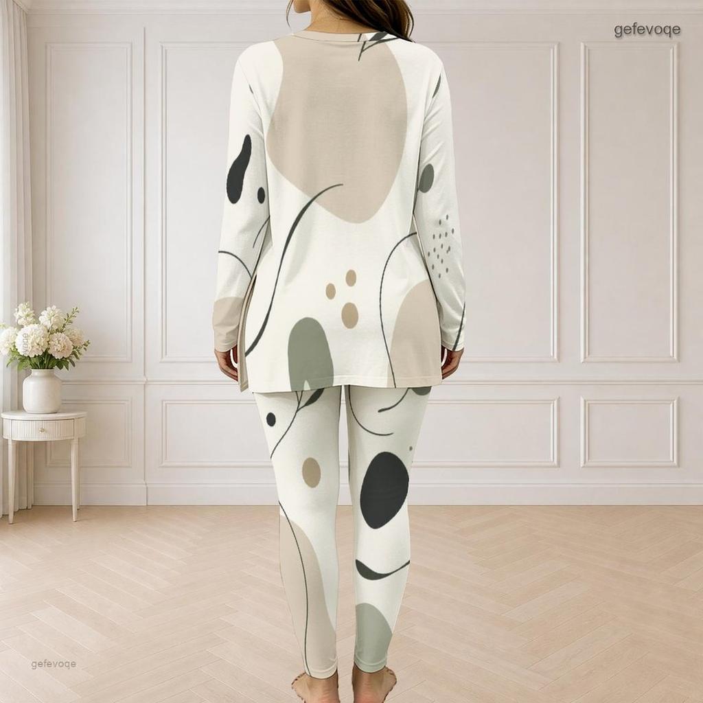 Women Plus Size Abstract Printed Front Zip Long Sleeve Longline Top And Fitted Pants Two Piece Set