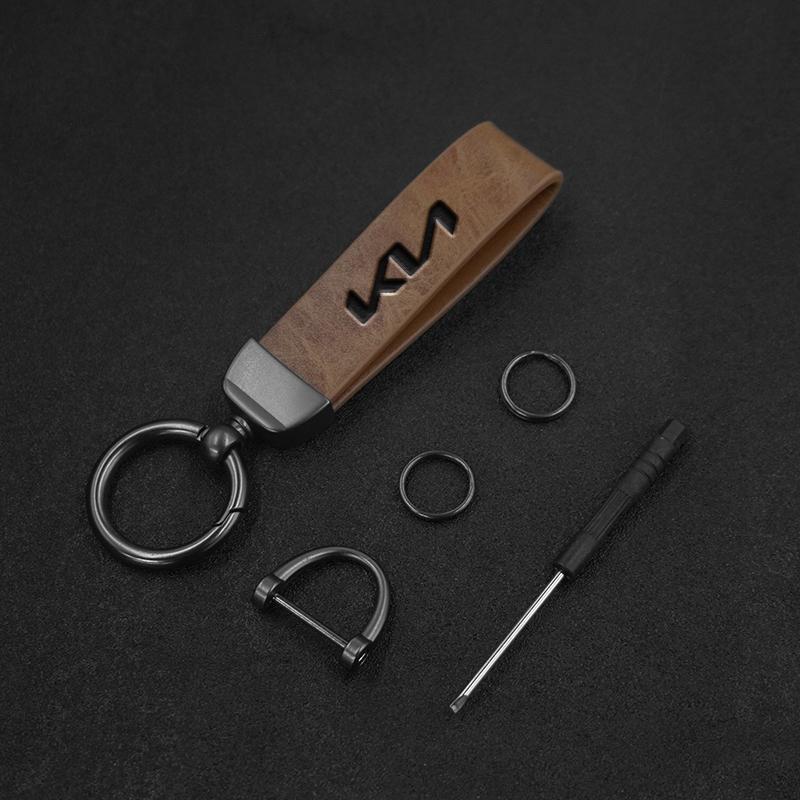 LYSH4 Leather Car Logo Metal Key Ring Anti-lost for Kia Ceed Sportage Picanto Cerato Seltos Soul Rio 3 4 5 2021 2020 Auto Accessories