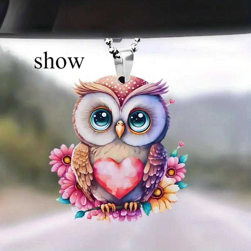 Love Owl 2D Acrylic Decorative Pendant, Interior Pendant, Car Interior Rearview Mirror Decorative Pendant, Backpack Pendant Keychain