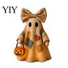 Farmhouse Halloween Decor Lighted Vintage Patchwork Ghost, LED Light Ghost with Pumpkin Lantern Decor, Nostalgic Ghosts Lamp, Rustic Fall Figurine
