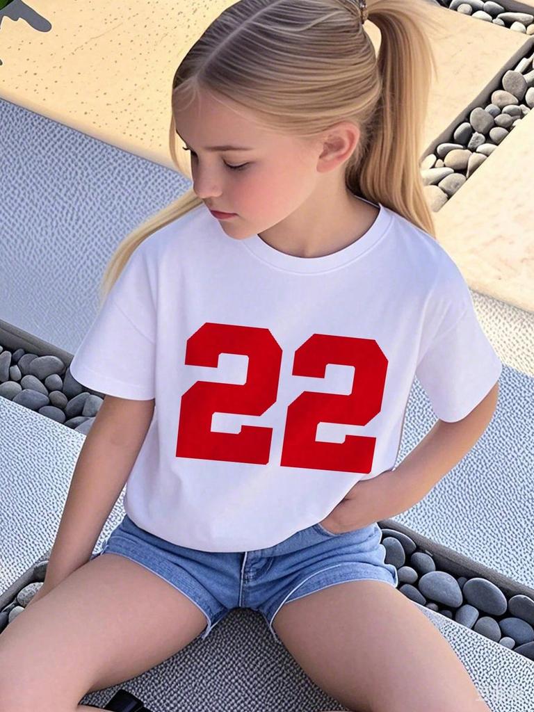 Футболка с графическим принтом номера 22, с круглым вырезом и короткими рукавами, летняя повседневная простая футболка с короткими рукавами для девочек и мальчиков