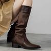Huge Good-looking Retro Long Boots, Tall Boots, Pleated Stacking Boots, New Pointed Thin Thick Heel Knight Boots for Women