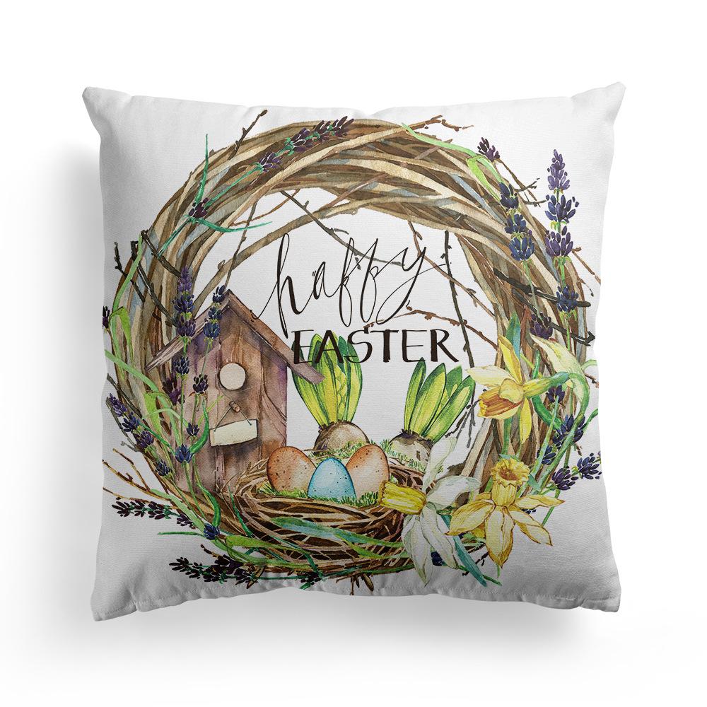 Пасхальная наволочка Скандинавский фестиваль Кролик Цветы Гирлянда Дом Персиковый Кожа Бархат Подушка Наволочка