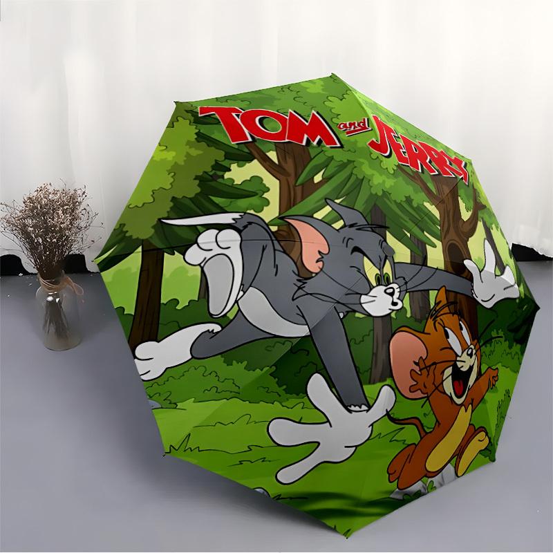 Tom Jerry Automatic Open/close Umbrella, Heavy-Duty Iron Frame, Folding Portable Design, Travel, Everyday Use 198