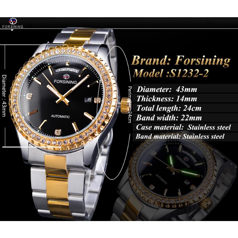 Forsining Men's Fashion Casual Vintage Rhinestone Watch Mechanical Watch