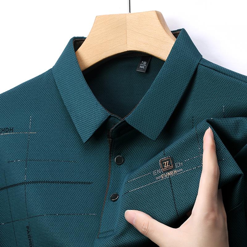 2025 Новинка Осени Мужская Футболка Поло с Длинным Рукавом для Среднего Возраста, Деловая, Удобная, Однотонная, с Воротником