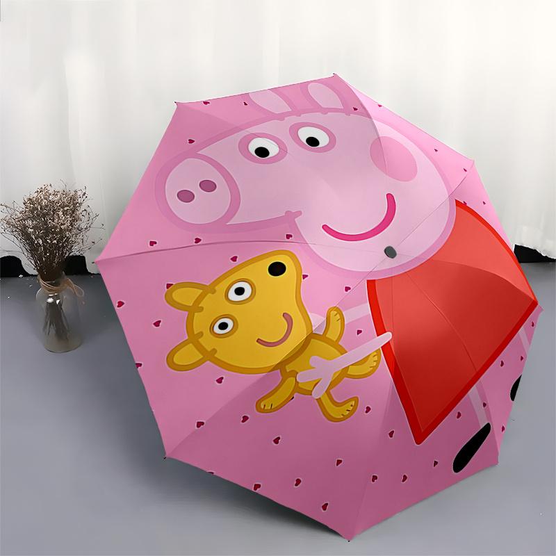 Peppa Pig Automatic Opening and Closing Umbrella with 3-Fold Design, 8-Bone Iron Frame - Perfect Outdoor Gift for Fans, Travelers, and Daily