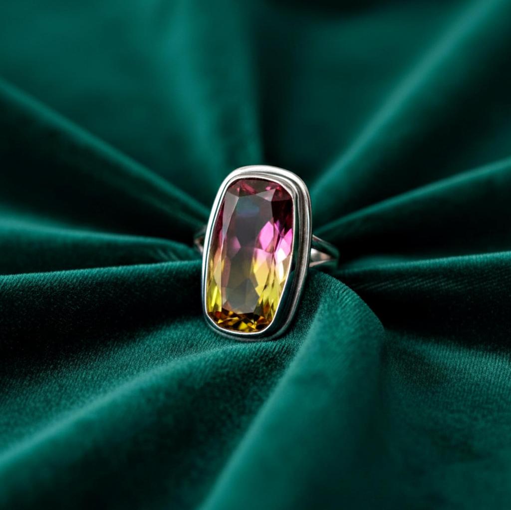 Кольцо с аметрином, кольцо из стерлингового серебра 925 пробы, кольцо в стиле бохо, ювелирные изделия ручной работы, многоцветный драгоценный камень, обручальное кольцо, подарок для нее
