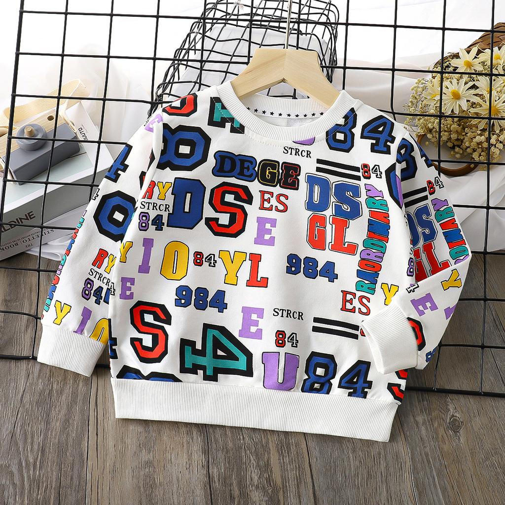 Детские осенние футболки с длинными рукавами и круглым вырезом с мультяшным принтом для унисекс