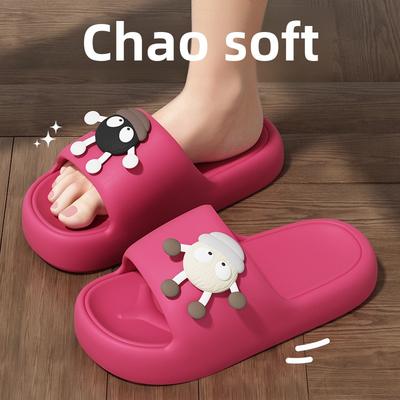 Удобные и мягкие женские тапочки на лето - парные сандалии в мультяшном минималистичном стиле - толстые нескользящие туфли для ванной и пляжа