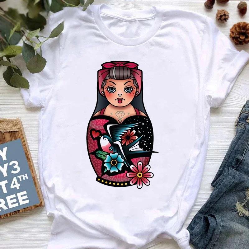 Matryoshka Doll T Shirt  2023 Funny Summer Fashion Tshirt  Russian Doll T-Shirt Women White Casual T Shirt Female Harajuku Shirt
