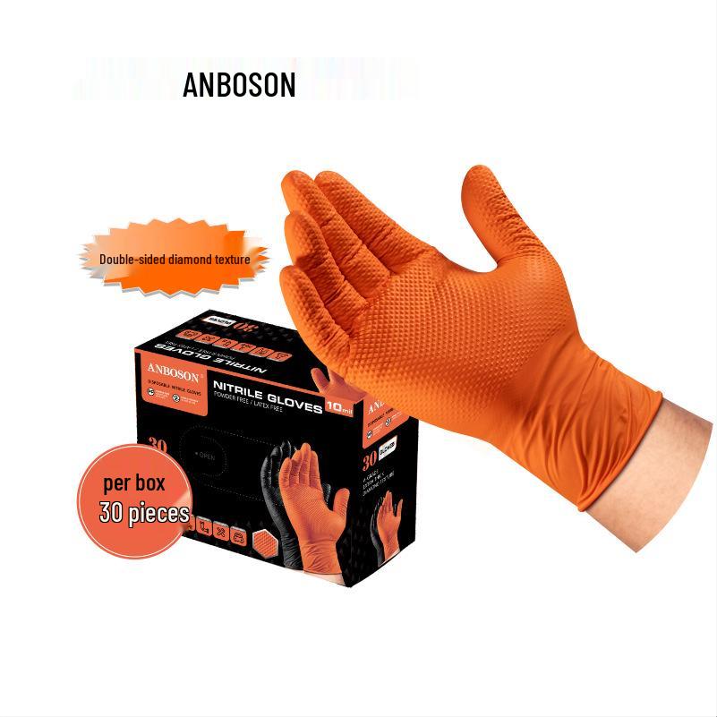Thick Diamond Pattern Wear-Resistant Disposable Nitrile Gloves for Industrial and Automotive Use