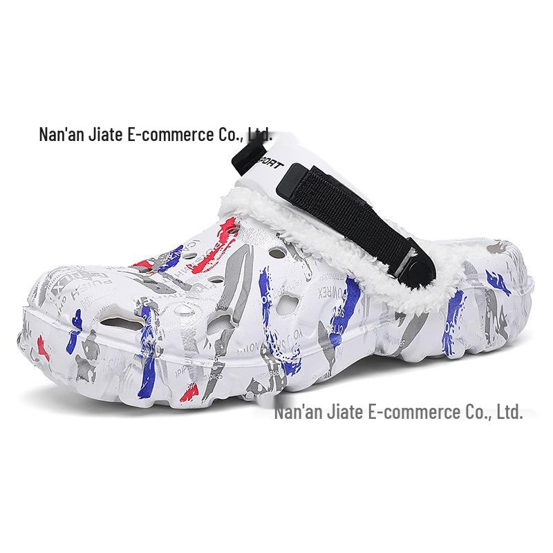 Мужские хлопковые тапочки на флисовой подкладке - Легкая обувь больших размеров с закрытым носком