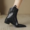 Krazing Pot Sheep Skin Autumn Winter Shoes Med Heels Size 43 Western Boots High Quality Slip On Ankle Boots