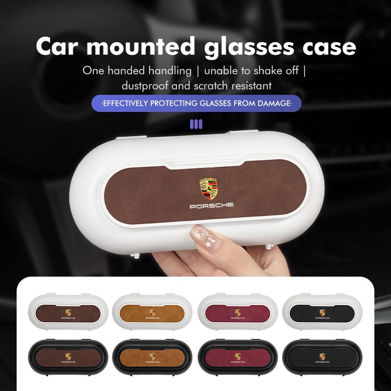 For Porsche Car Glasses Clip Multifunction Velcro Leather Sun Visor Clip Panamera 911 Carrera-GT 918-Spyder 997 991 968 Cayman