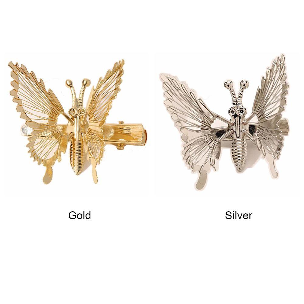 Gold Silver Moving Butterfly Hairpin Spring Hollow Out Butterfly Wings Butterfly Hair Clip Hair Decor Headdress Bangs Hairclip