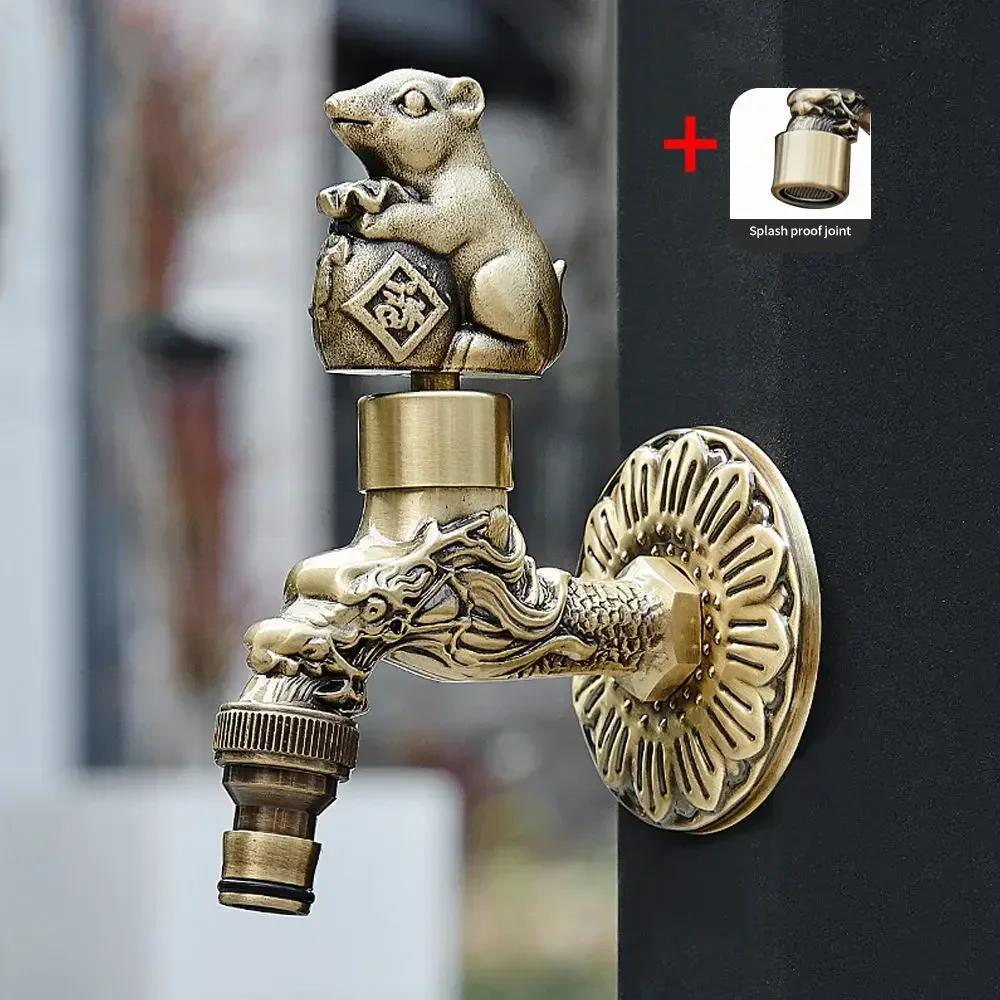 Антикварный резной кран из латуни, наружные краны для стиральной машины, роскошный кран для туалета, настенный кран для сада