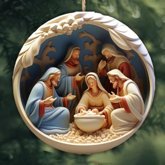 7 Pcs Christmas Nativity Scene Ornaments Acrylic Birth of Jesus Pendant Christmas Tree Hanging Decorations