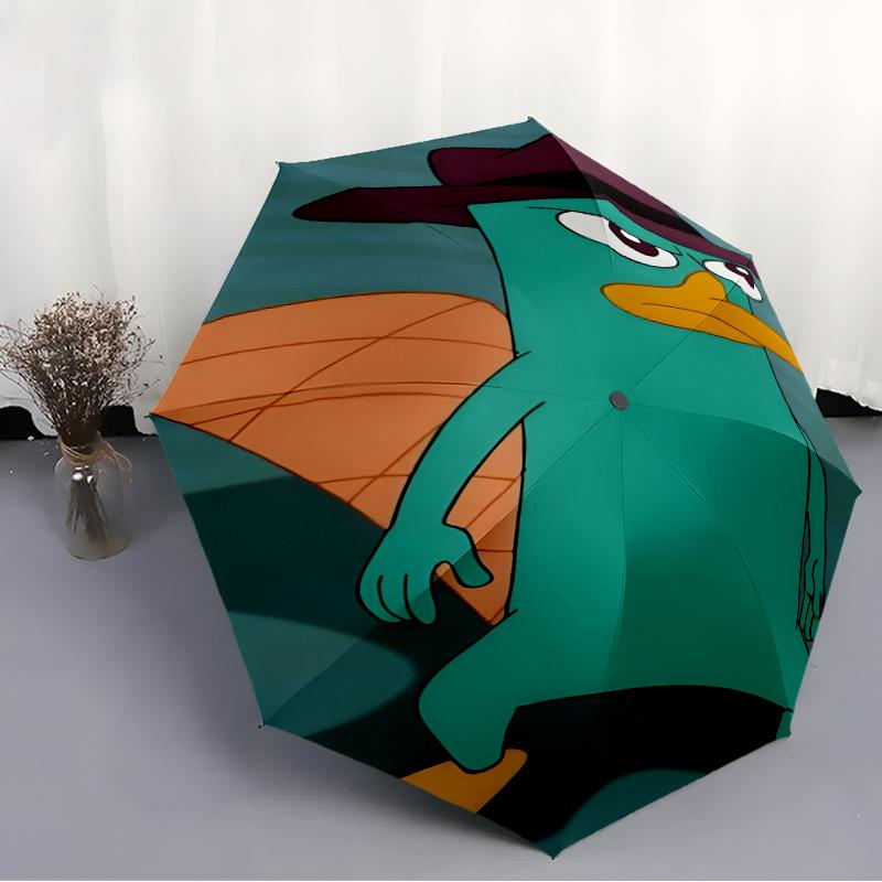 1pc Phineas Ferb Umbrella, Sun Protection, And UV Shielding. It Has Eight Sturdy Ribs for Outdoor Use And Perfect As a Holiday Gift