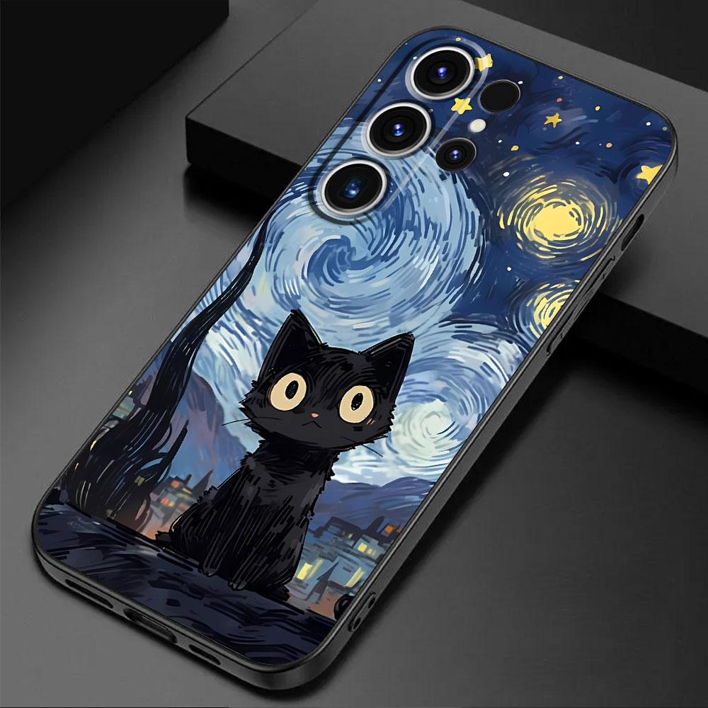 Чехол-накладка Starry Sky Cat Capa Silicone для телефона Samsung Galaxy S21 5G S21 FE S24 Ultra S22 Plus S23 Ultra S20 S24 Plus S21
