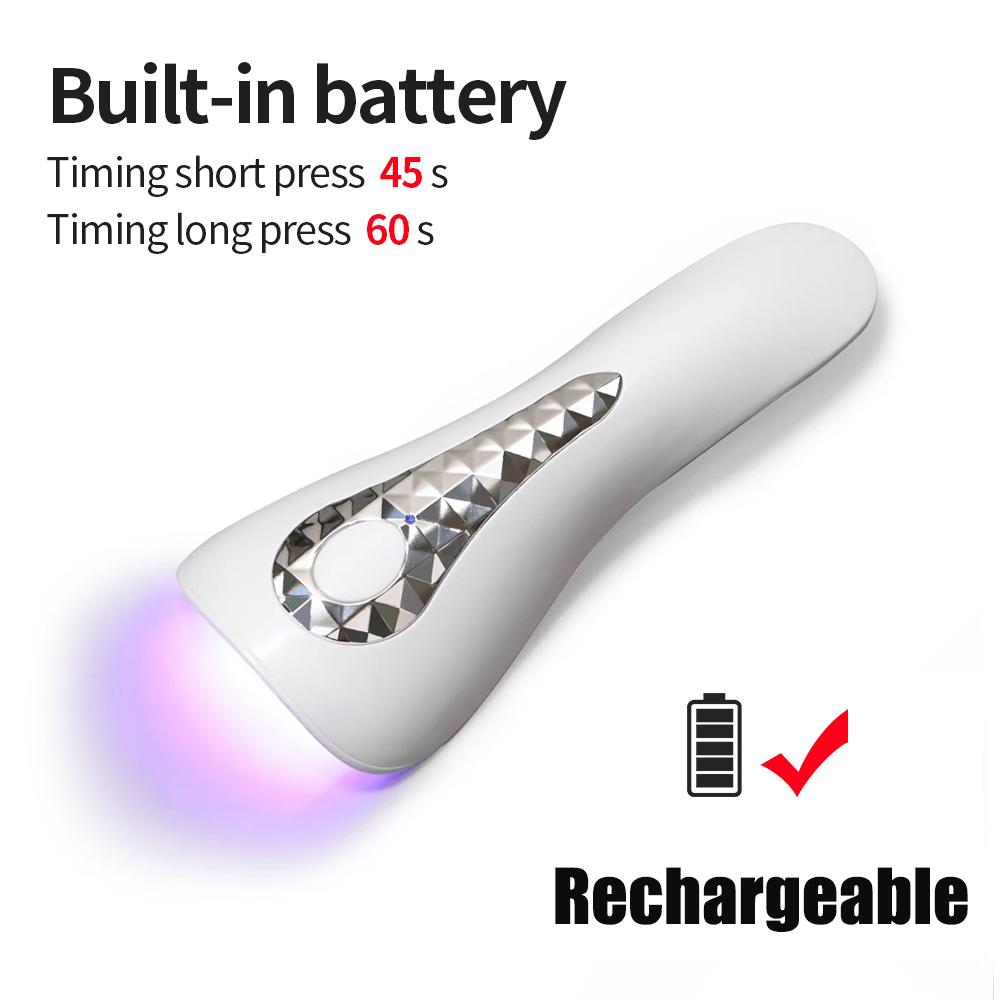 YIKOOLIN Handheld UV LED Nail Lamp Mini Manicure Nail Dryer with 5 Lamp Beads Quick Drying USB Rechargeable Gel Nail Polish Ligh