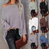 Women's Knitted Sweater Waffle Shoulder Slant Neck 2024 New Autumn Winter Women's Regular Loose Pullover Top