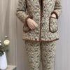 Mom's Floral Fleece-Lined Cotton Jacket & Pants Set - Loose Plus Size for Middle-Aged & Elderly Women
