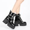 Черные готические женские туфли, осенние женские ботильоны на высоком каблуке, сексуальные лакированные кожаные сапоги в стиле панк с цепочкой для вечеринки Zipperrd5