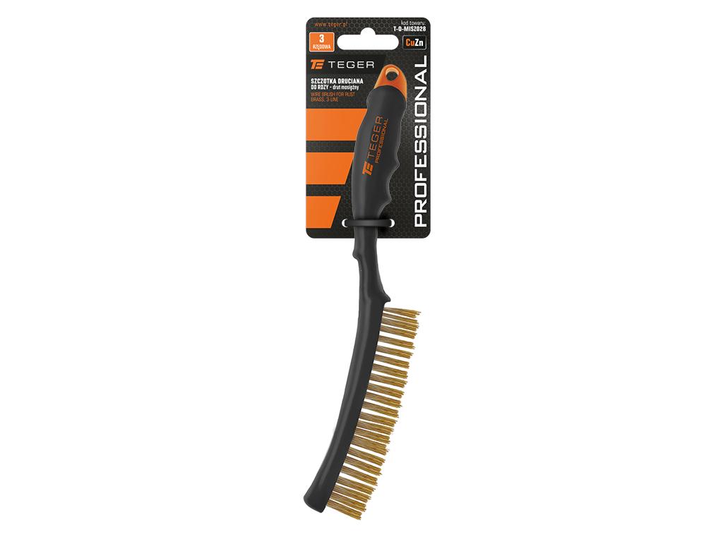 PROFESSIONAL wire rust brush, brass wire / 3 rows, with plastic handle, Teger