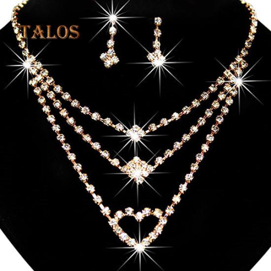 Women's Wedding Bride Love Heart Multilayer Necklace Earrings Jewelry Set Gift Accessories