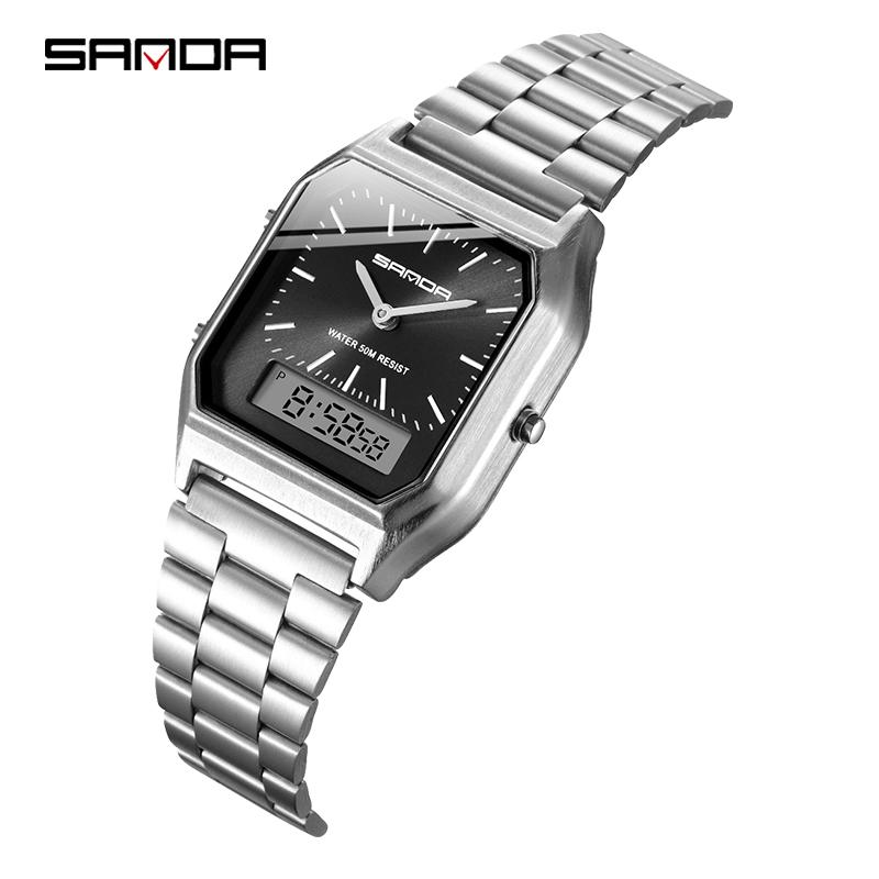 Fashion Unisex G Style Watches Mens Stainless Steel LED Digital Dual Display Clock Unisex Waterproof Sports Quartz Watch