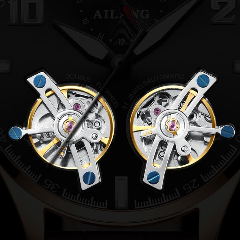 AILANG Мужские часы Новые тенденции Полые Ellow Boil Механические часы Мужские полностью автоматические часы