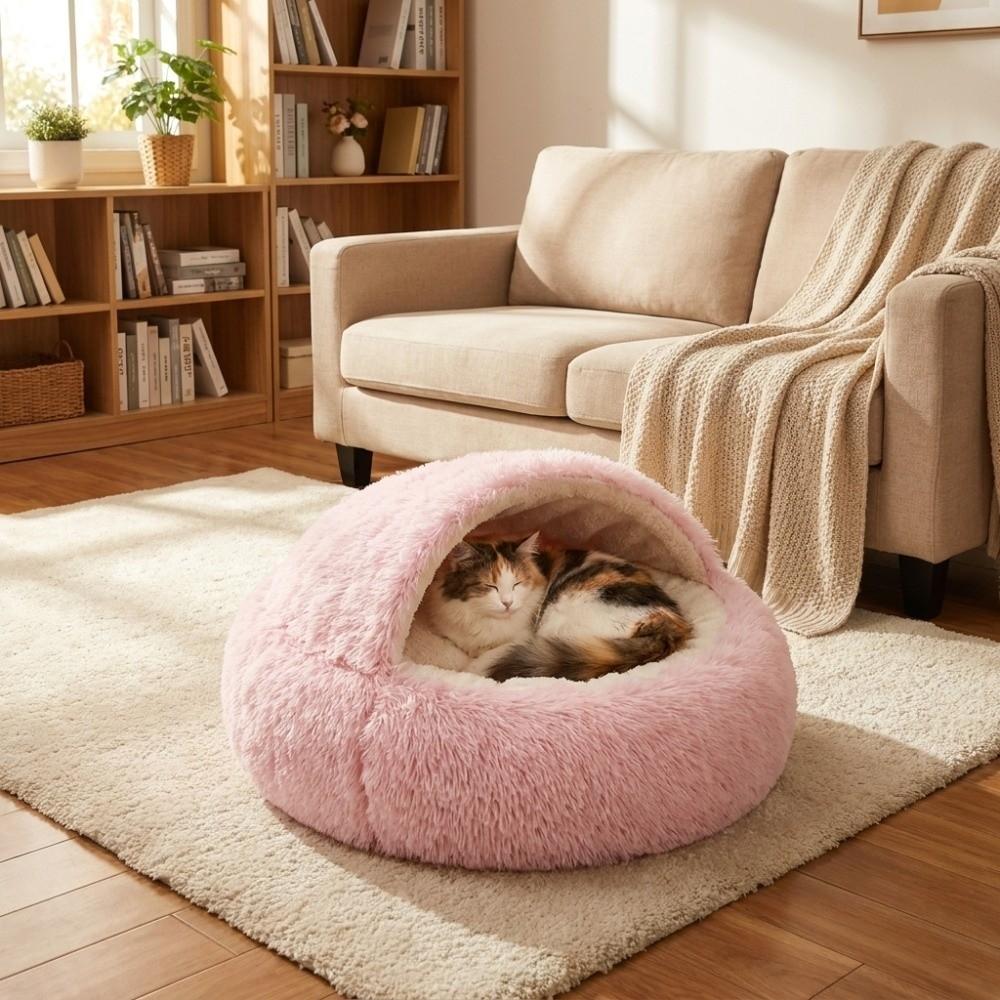 Soft Plush Cat Sleeping Nest Semi-Enclosed Winter Cat Bed Creative Pet Cave Bed Winter