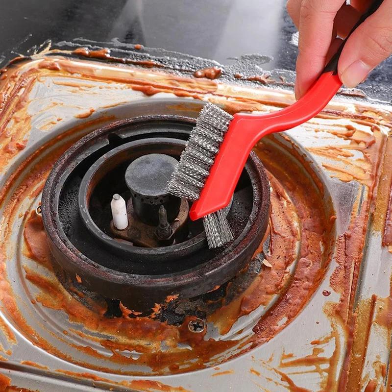 Набор проволочных щеток, 3 шт. — щетина из нейлона, латуни и нержавеющей стали с изогнутой ручкой для очистки от ржавчины, грязи и краски с глубокой очисткой