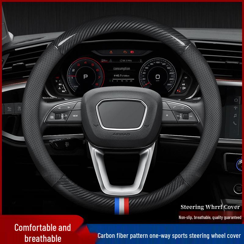 Roewe i5 (19-21) Steering Wheel Cover - Genuine Leather Suede, Four Seasons, Universal Fit, Carbon Fiber
