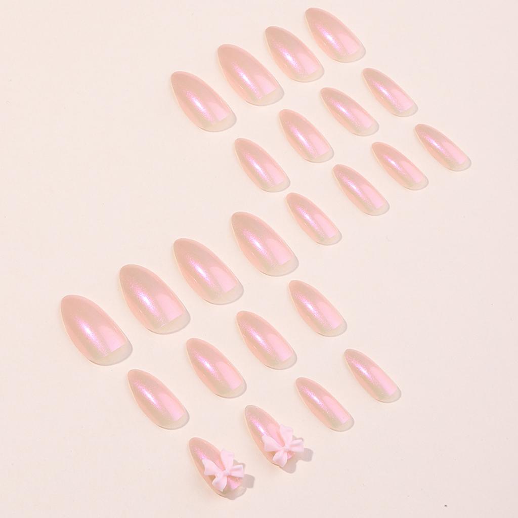 24Pcs XE-94-40 Shimmery Creamy Sweet Bow Fake Nails for Women