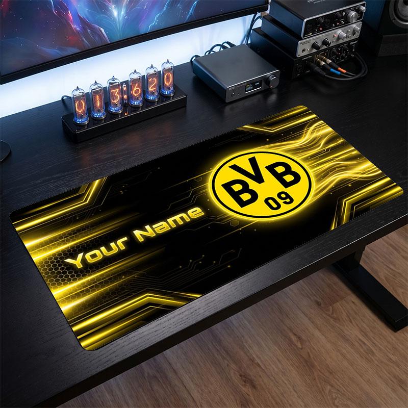 Большой игровой коврик для мыши Borussia Dortmund, персонализированная печать имени, нескользящий коврик для стола с логотипом футбольного клуба, игровой подарок