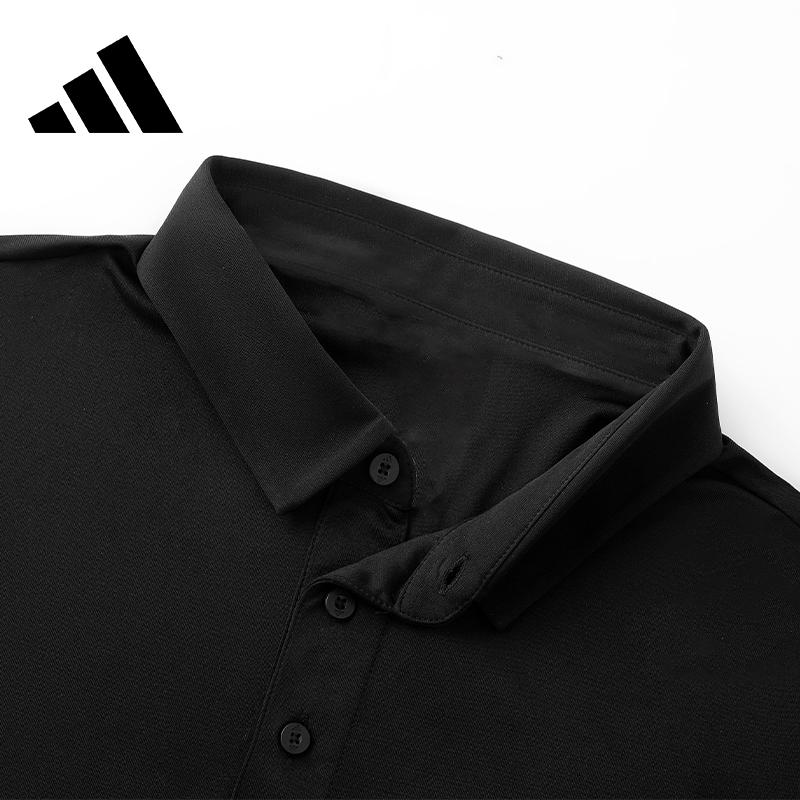 adidas Мужская повседневная дышащая футболка-поло с коротким рукавом и логотипом Adidas с тремя полосками, быстросохнущая, черная ADIKC5547