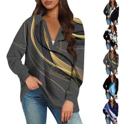 Женские свободные толстовки осенние топы с длинным рукавом V-образным вырезом повседневный пуловер с принтом топ милая повседневная одежда