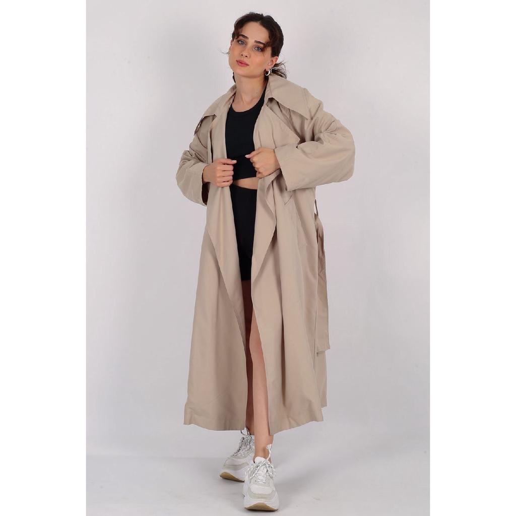 Women's Beige Belted Seasonal Trench Coat