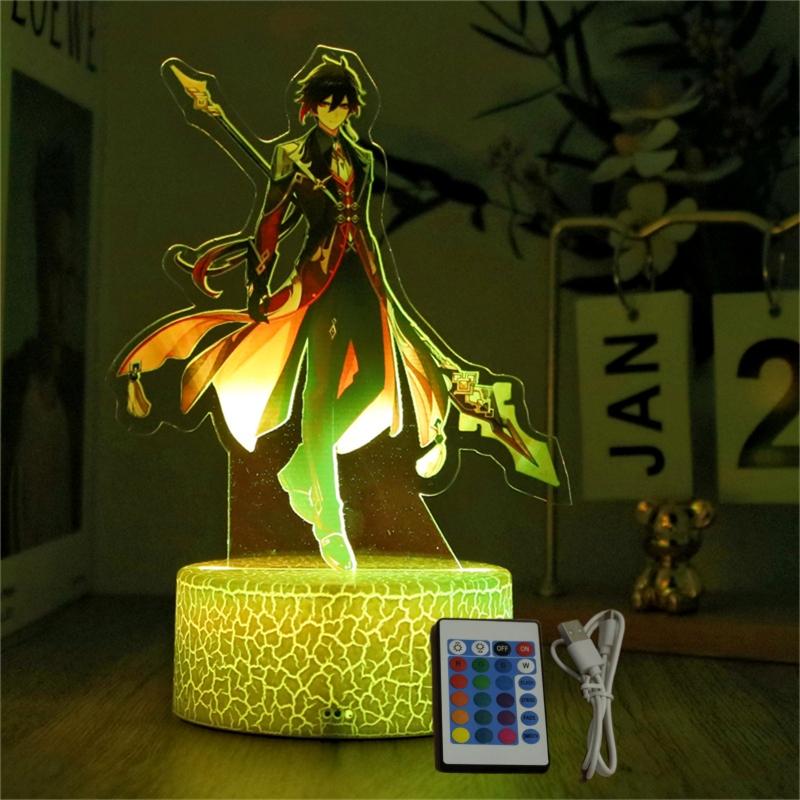 Anime Figures 3D Lamp Zhongli Xiao Genshin Impact LED Night Light Smart Touch Remote RGB Decoration Room Kid Birthday Toys Gifts