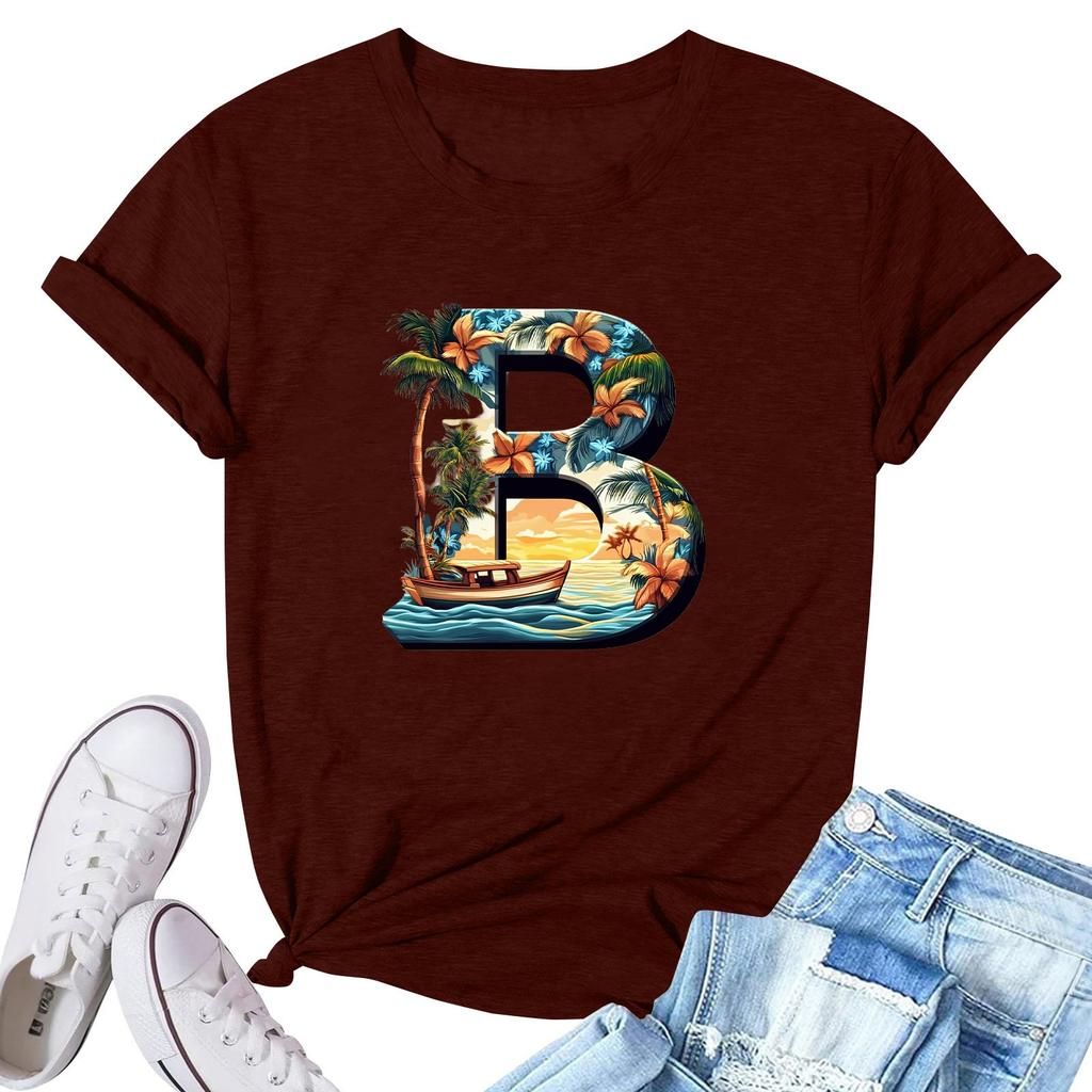 Women's Fashion Printed Casual Pleated Round Short Sleeve T-Shirt Top