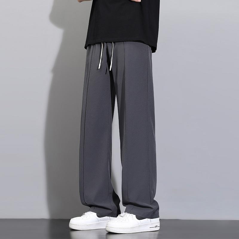 Брюки из ледяного шелка для мужчин, летние, новые, драпированные, прямые, свободные, с широкими штанинами, весенне-осенние, тонкие, повседневные