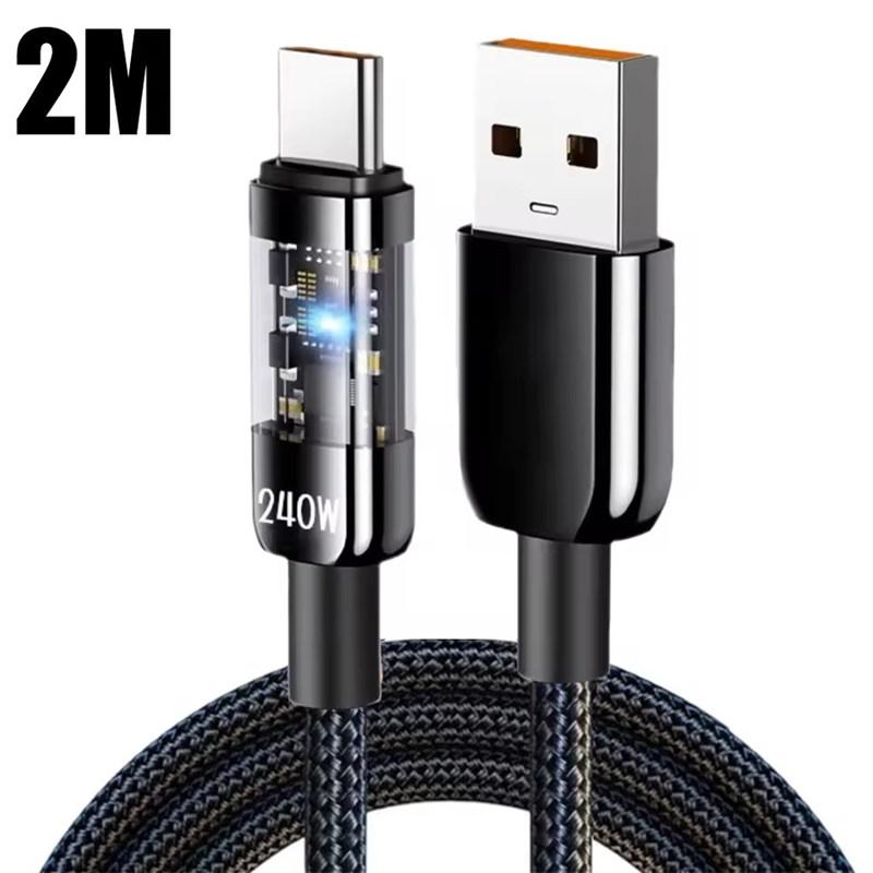 Кабель USB C для быстрой зарядки 240 Вт 10 А, нейлоновая оплетка, прозрачный кабель Type C для высокоскоростной зарядки для Samsung Huawei Mi, линия передачи данных