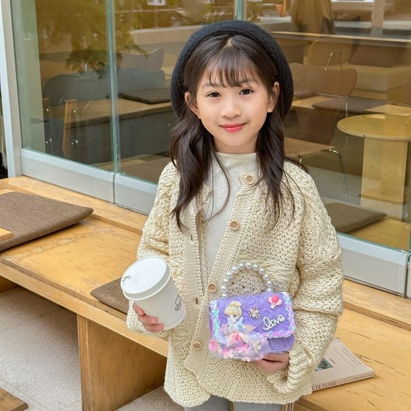 Modern Childrens Fashionable Single Shoulder Bag With Pearl Details And Bow Design